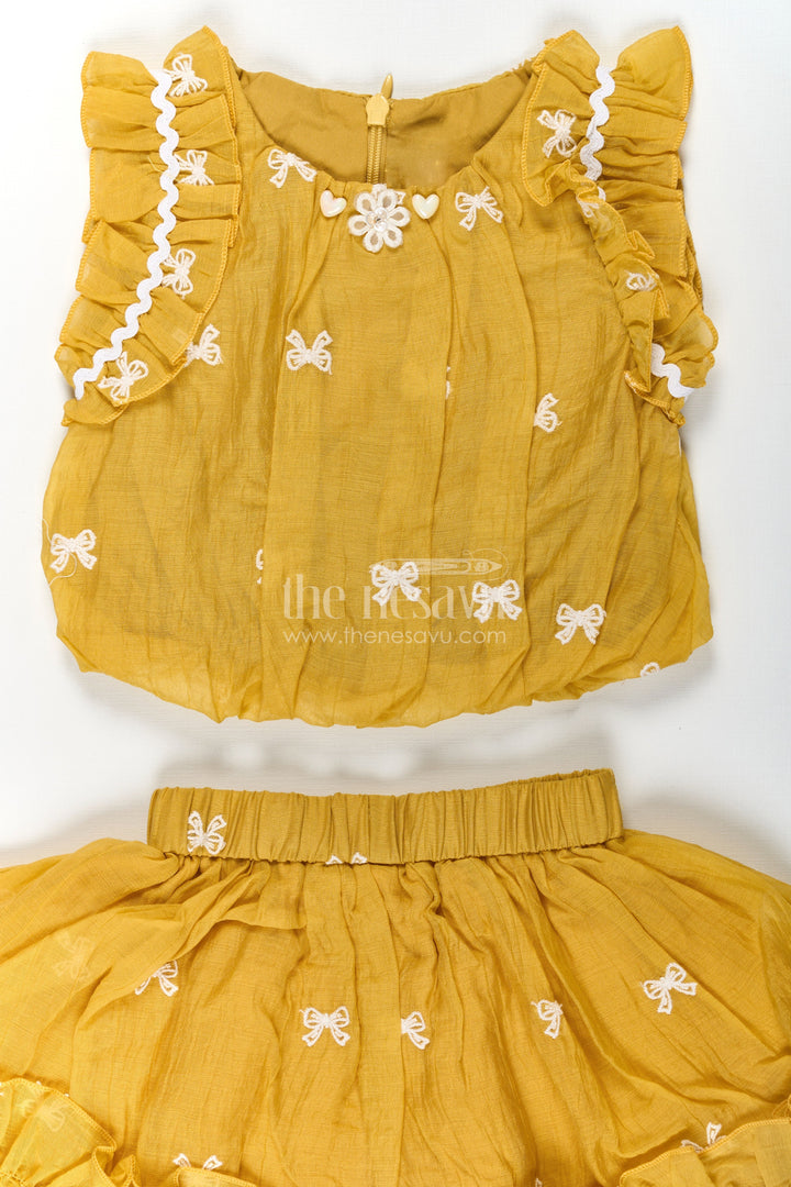 The Nesavu Baby Cotton Frocks Baby Girls Mustard Embroidered Dress with Thread Work and Ruffled Sleeves for Everyday Comfort Nesavu Baby Girls Mustard Yellow Cotton Embroidered Dress Ruffles Thread Work Details | The Nesavu