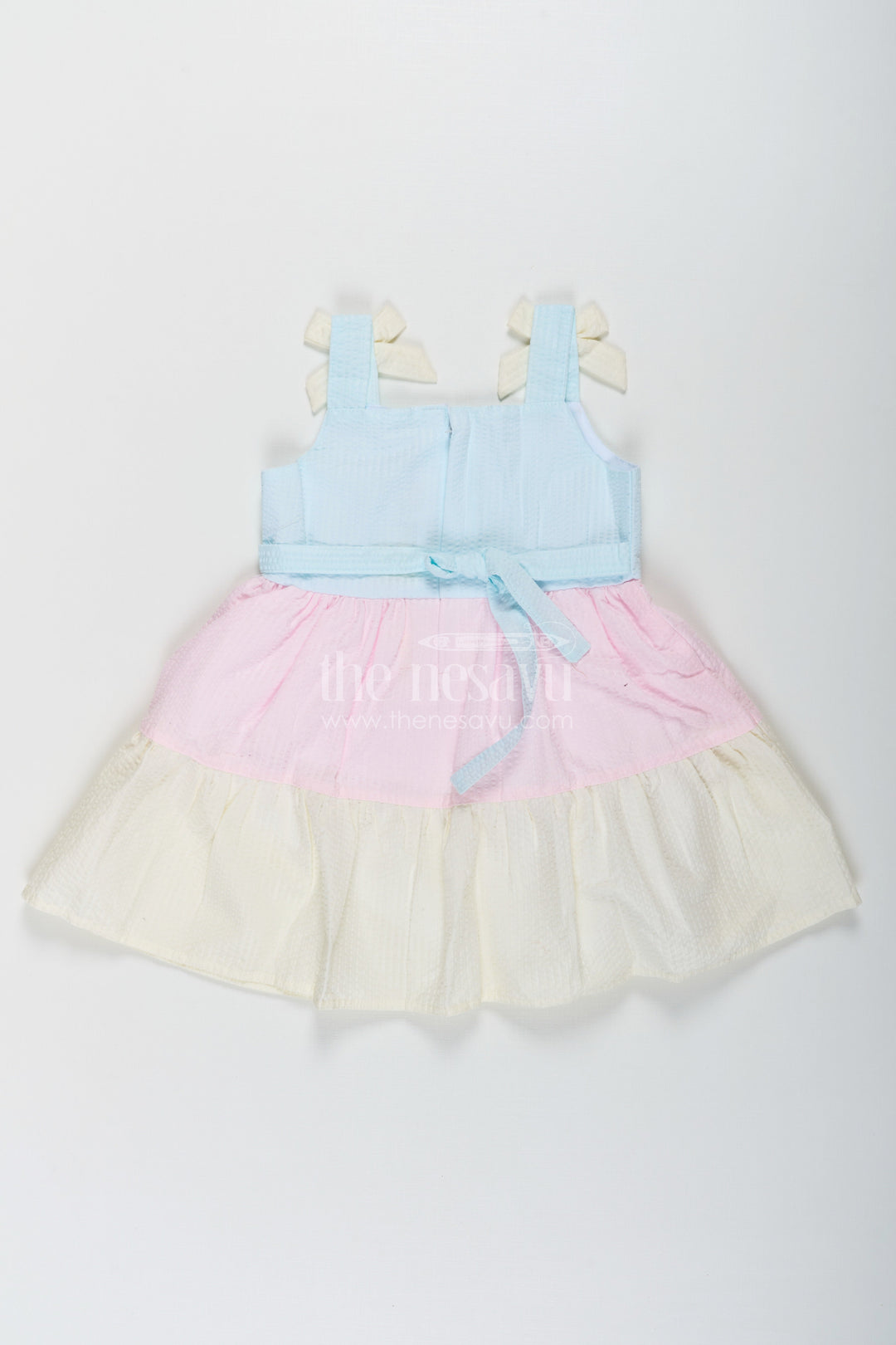 The Nesavu Baby Cotton Frocks Baby Girls New Party Frock in Cotton with Tiered Pastel Layers and Bow Accents Nesavu Baby Girls New Party Frock Cotton Tiered Pastel Layers Bow Accents | The Nesavu