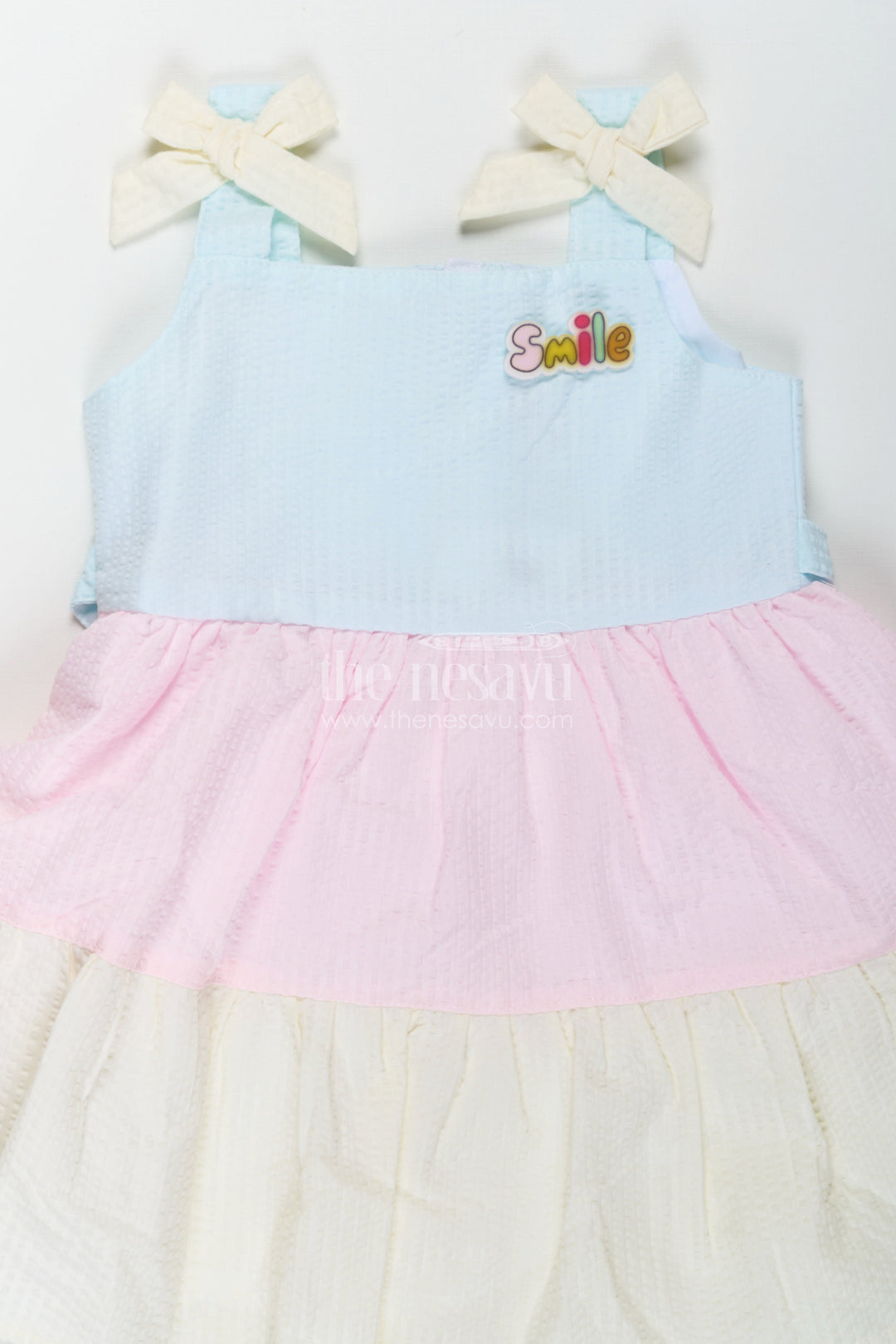 The Nesavu Baby Cotton Frocks Baby Girls New Party Frock in Cotton with Tiered Pastel Layers and Bow Accents Nesavu Baby Girls New Party Frock Cotton Tiered Pastel Layers Bow Accents | The Nesavu