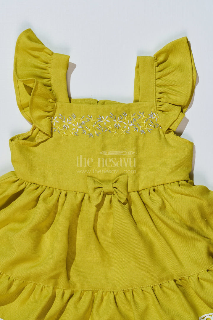 The Nesavu Baby Cotton Frocks Baby Girls Normal Frock in Blend Silk with Embroidery and Ruffled Sleeves for Elegant Occasions Nesavu Baby Girls Normal Frock Blend Silk Embroidery Ruffled Sleeves | The Nesavu