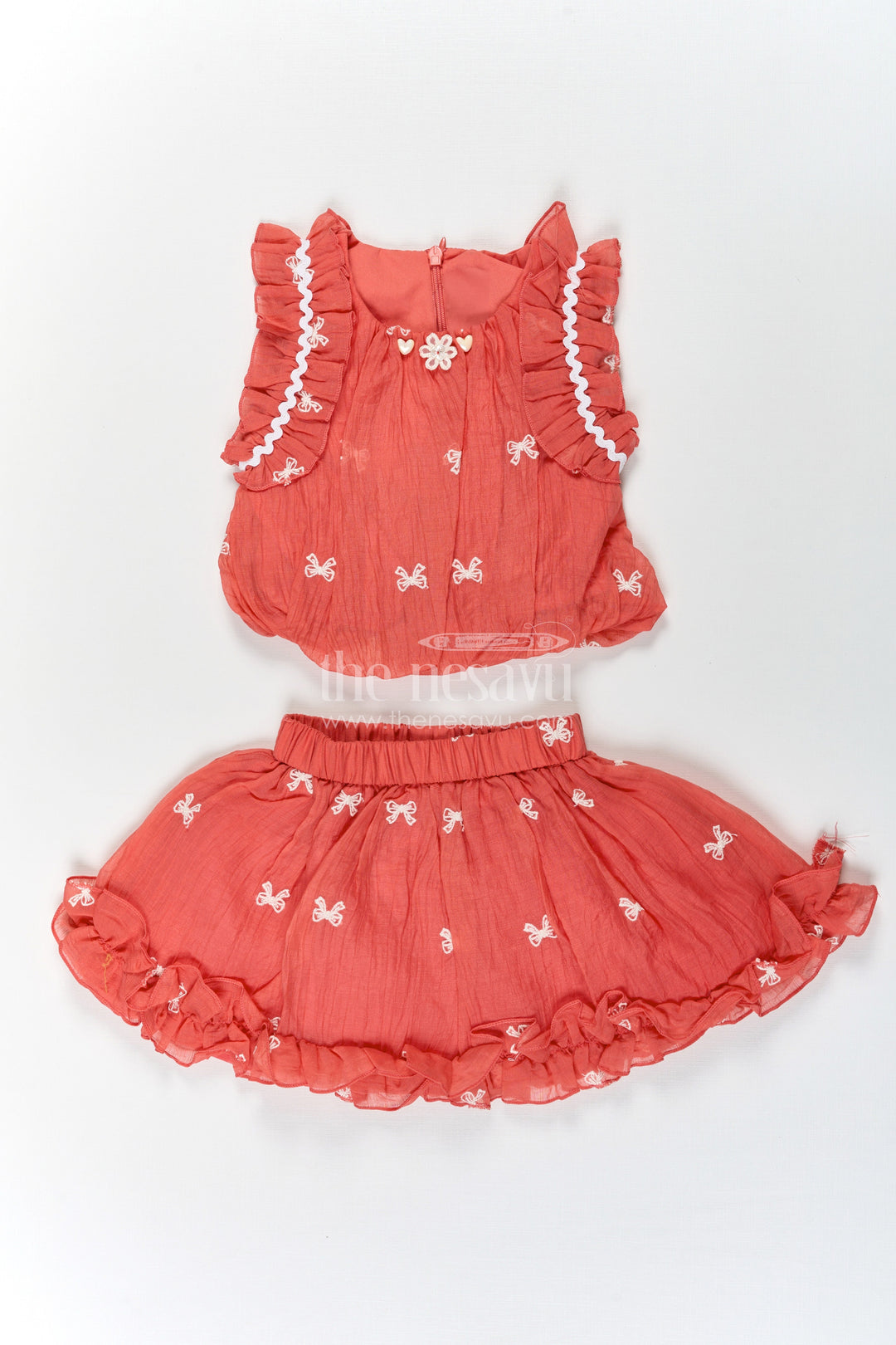 The Nesavu Baby Cotton Frocks Baby Girls Orange Butterfly Frock with Thread Embroidery and Ruffled Sleeves for a Breezy Summer Look Nesavu 18 (2Y) / orange BFJ763B-18 Baby Girls Orange Cotton Butterfly Frock Thread Embroidery Ruffled Detailing | The Nesavu