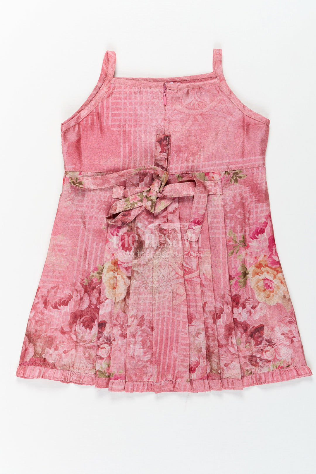 The Nesavu Baby Cotton Frocks Baby Girls Outfits in Rose Print with Sequin Embroidered Yoke and Delicate Shoulder Straps Nesavu Baby Outfits Rose Floral Dress with Gold Sequin Yoke and Soft Tissue Fabric for Girls | The Nesavu