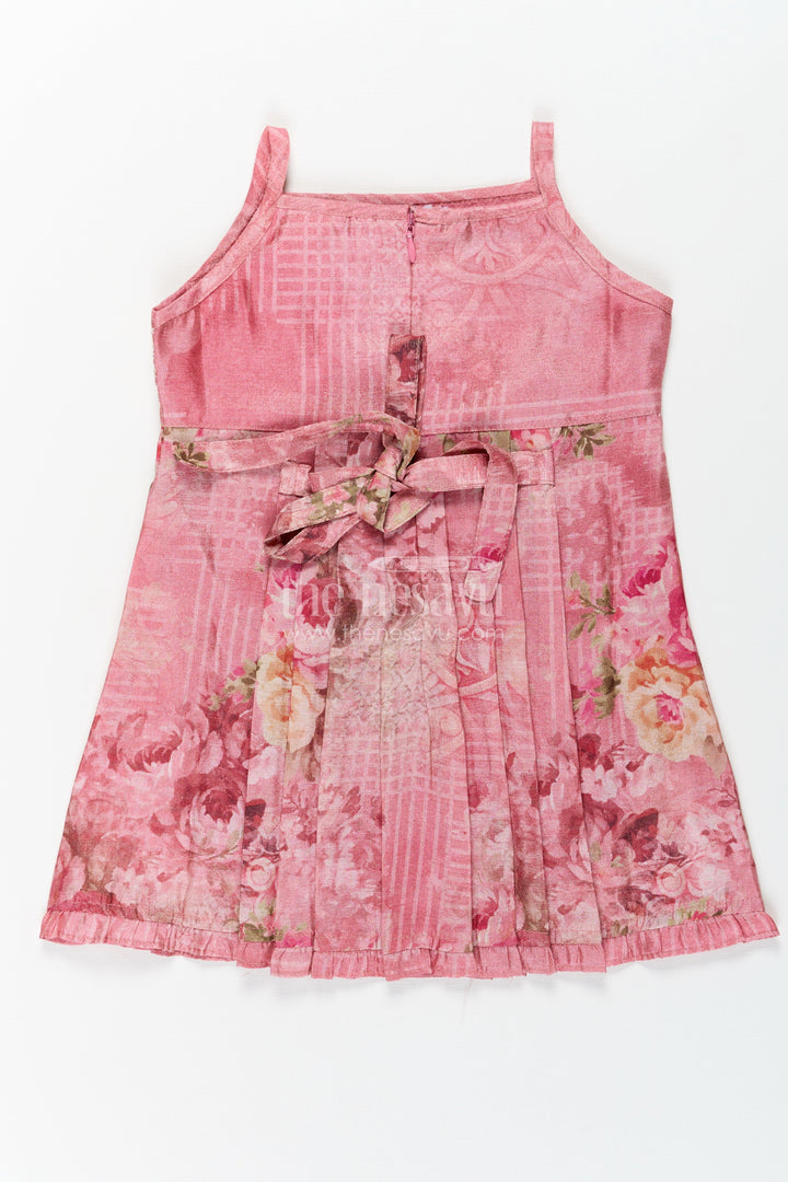 The Nesavu Baby Cotton Frocks Baby Girls Outfits in Rose Print with Sequin Embroidered Yoke and Delicate Shoulder Straps Nesavu Baby Outfits Rose Floral Dress with Gold Sequin Yoke and Soft Tissue Fabric for Girls | The Nesavu