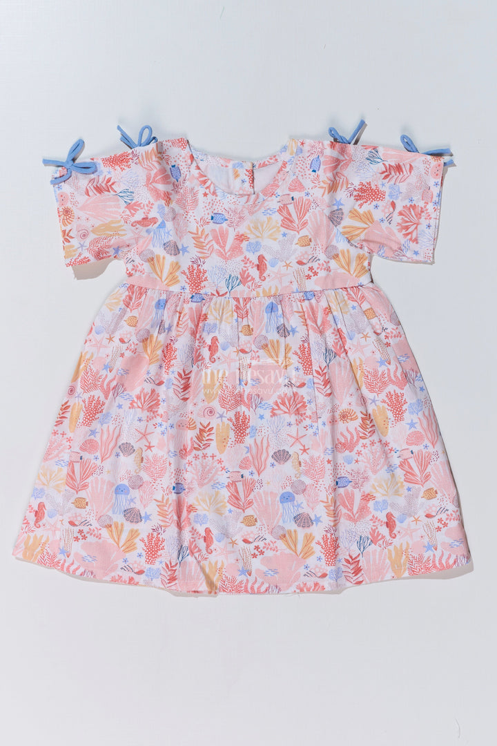 The Nesavu Baby Cotton Frocks Baby Girls Peach Frock with Ocean-Inspired Print and Tie-Up Sleeves for a Charming Look Nesavu Baby Girls Peach Frock Ocean Print Tie-Up Sleeves Playful Outfits | The Nesavu