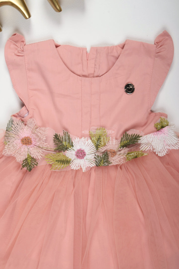 The Nesavu Girls Fancy Party Frock Baby Girls Peach Party Frock with Floral Embroidery and Tulle Skirt for Formal Gatherings Nesavu Nesavu Baby Girls Peach Frock Floral Embroidery Tulle Layers Weddings Family Events