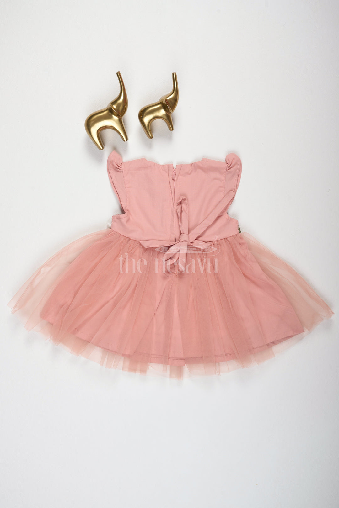 The Nesavu Girls Fancy Party Frock Baby Girls Peach Party Frock with Floral Embroidery and Tulle Skirt for Formal Gatherings Nesavu Nesavu Baby Girls Peach Frock Floral Embroidery Tulle Layers Weddings Family Events