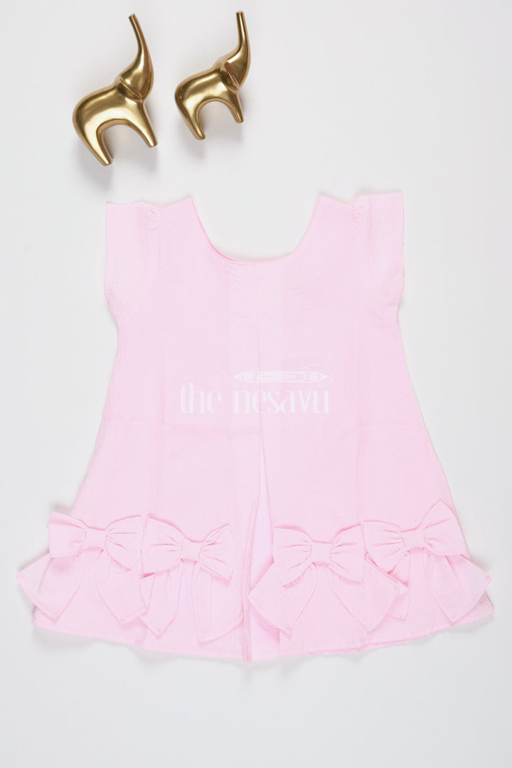 The Nesavu Baby Cotton Frocks Baby Girls Pink Cotton A-Line Frock with Bow and Ruffled Hem for Summer Events Nesavu 16 (1Y) / Rose BFJ639A-16 Nesavu Baby Girls Pink Cotton A-Line Frock Bow Ruffles Summer Parties Casual Outings