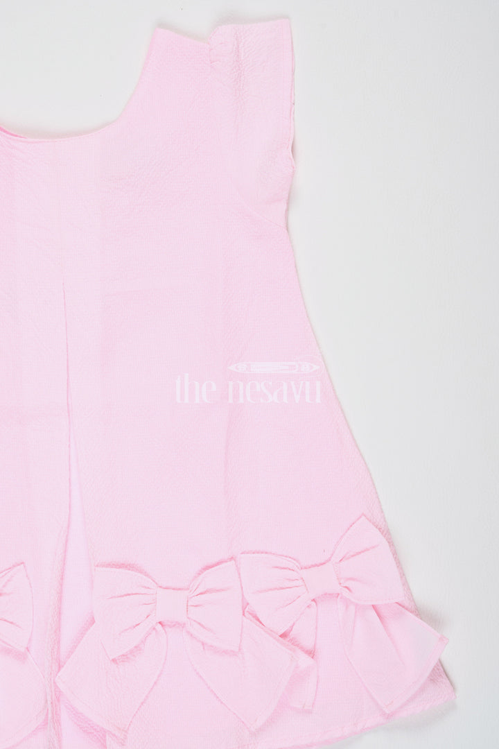 The Nesavu Baby Cotton Frocks Baby Girls Pink Cotton A-Line Frock with Bow and Ruffled Hem for Summer Events Nesavu Nesavu Baby Girls Pink Cotton A-Line Frock Bow Ruffles Summer Parties Casual Outings