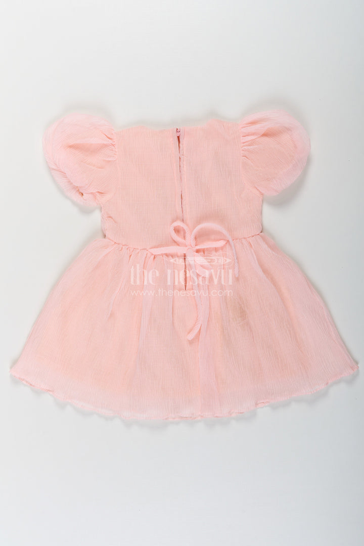The Nesavu Baby Fancy Frock Baby Girls Pink Floral Frock in Chinon Chiffon with Sequin Embroidery and Puff Sleeves Nesavu Baby Girls Pink Floral Frock Chinon Chiffon Magic Sequin Embroidery | The Nesavu