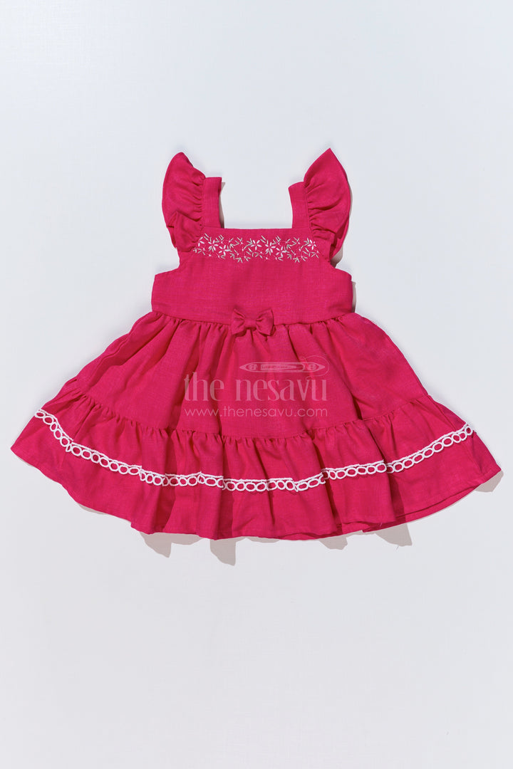 The Nesavu Baby Cotton Frocks Baby Girls Pink Frock in Blend Silk with Embroidery and Ruffled Sleeves for Special Occasions Nesavu 14 (6M) / Pink BFJ636D-14 Baby Girls Pink Frock Blend Silk Embroidery Ruffled Sleeves Special Occasions | The Nesavu