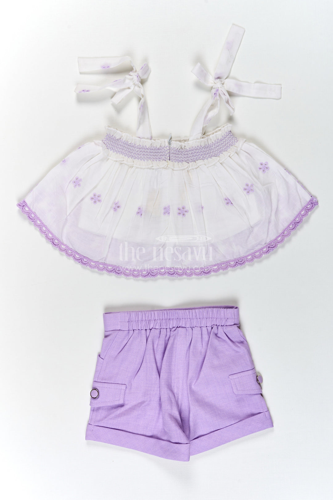 The Nesavu Baby Cotton Frocks Baby Girls Purple Cotton Tie Up Frock with Hakoba Embroidered Sleeveless Top and Matching Shorts Nesavu Baby Girls Purple Cotton Tie Up Frock Hakoba Embroidered Sleeveless Top Shorts | The Nesavu