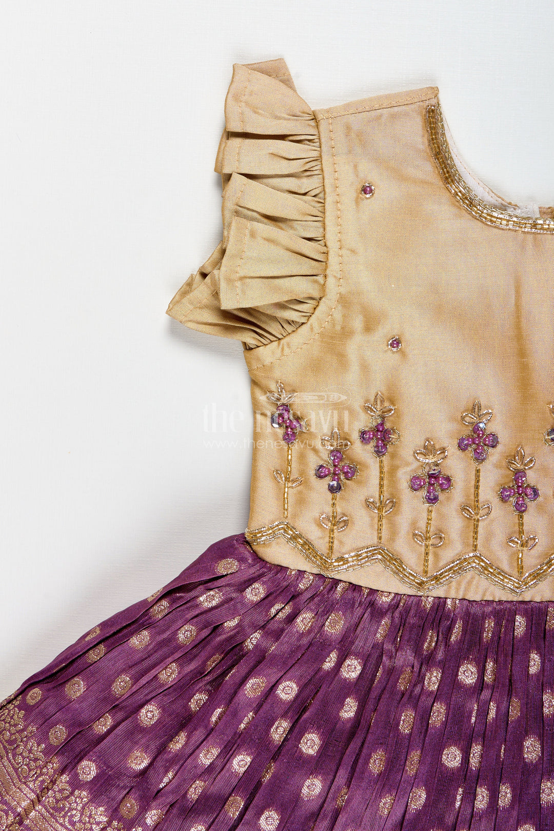 The Nesavu Silk Frock Baby Girls Purple Silk Blend Frock with Tissue Bottom Nesavu Nesavu Baby Girl Purple Silk Frock With Tissue Bottom And Embroidery Festive Occasion Wear