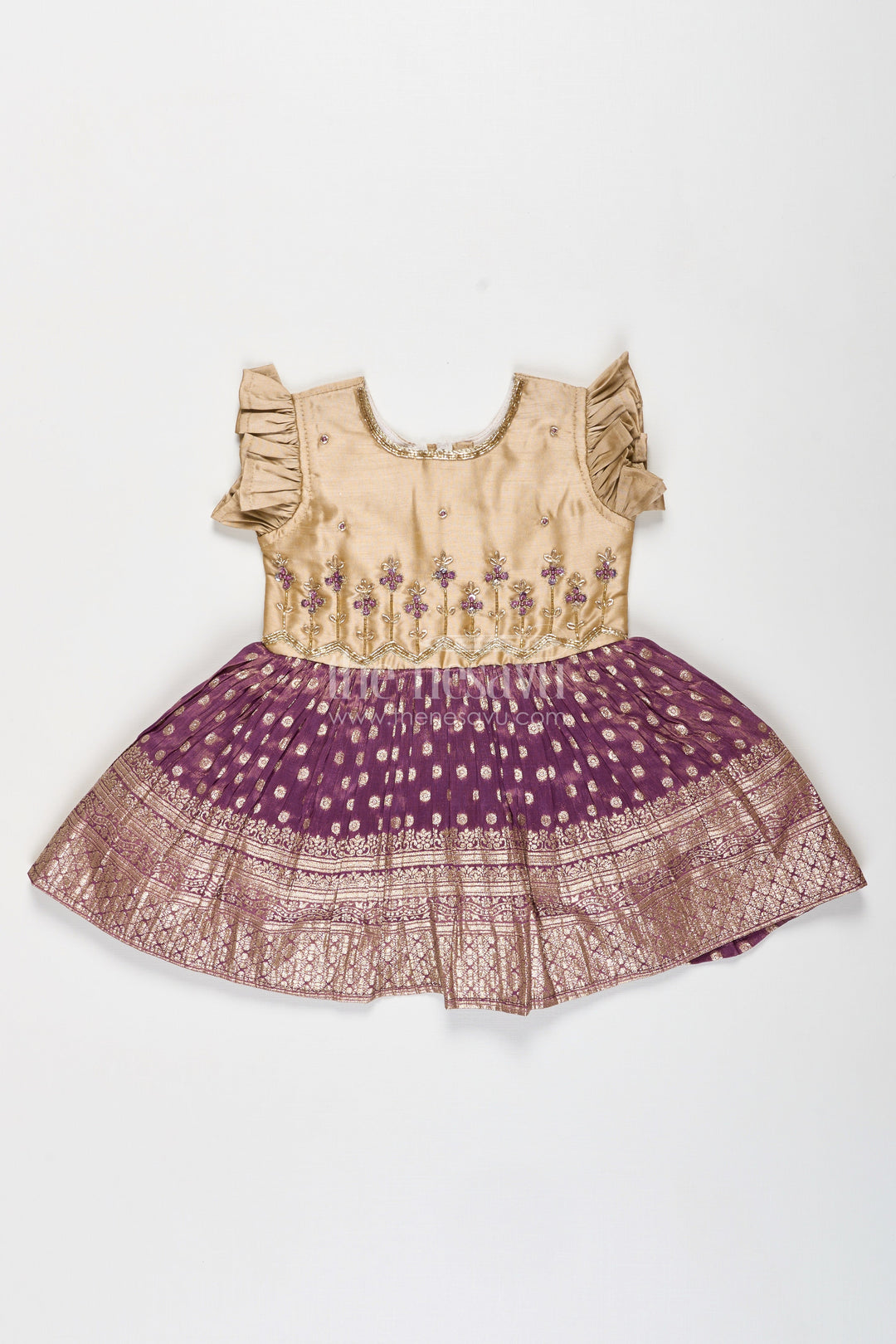 The Nesavu Silk Frock Baby Girls Purple Silk Blend Frock with Tissue Bottom Nesavu Nesavu Baby Girl Purple Silk Frock With Tissue Bottom And Embroidery Festive Occasion Wear