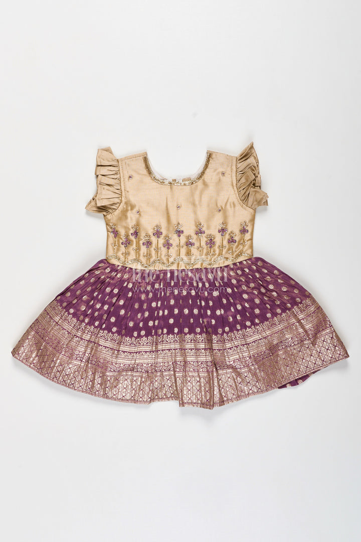 The Nesavu Silk Frock Baby Girls Purple Silk Blend Frock with Tissue Bottom Nesavu Nesavu Baby Girl Purple Silk Frock With Tissue Bottom And Embroidery Festive Occasion Wear
