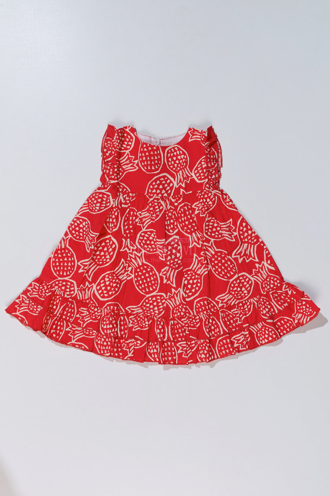 The Nesavu Baby Cotton Frocks Baby Girls Red Short Frock with Playful Printed Design and Ruffled Hem for Everyday Comfort Nesavu 12 (3M) / Red BFJ734A-12 Baby Girls Red Short Frock Playful Print Ruffled Hem Casual Wear | The Nesavu