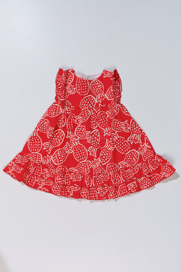 The Nesavu Baby Cotton Frocks Baby Girls Red Short Frock with Playful Printed Design and Ruffled Hem for Everyday Comfort Nesavu 12 (3M) / Red BFJ734A-12 Baby Girls Red Short Frock Playful Print Ruffled Hem Casual Wear | The Nesavu