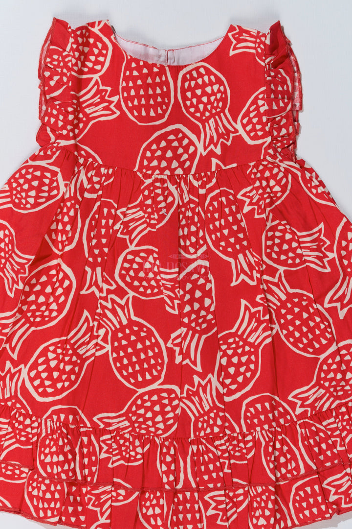The Nesavu Baby Cotton Frocks Baby Girls Red Short Frock with Playful Printed Design and Ruffled Hem for Everyday Comfort Nesavu Baby Girls Red Short Frock Playful Print Ruffled Hem Casual Wear | The Nesavu