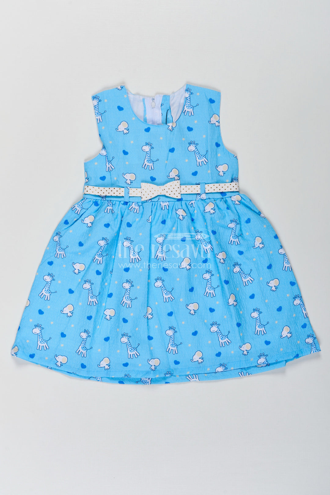 The Nesavu Baby Cotton Frocks Baby Girls Royal Blue Frock in Cotton Blend with Giraffe and Elephant Print Nesavu 14 (6M) / Blue BFJ746B-14 Baby Girls Royal Blue Frock Cotton Blend Giraffe Elephant Print | The Nesavu