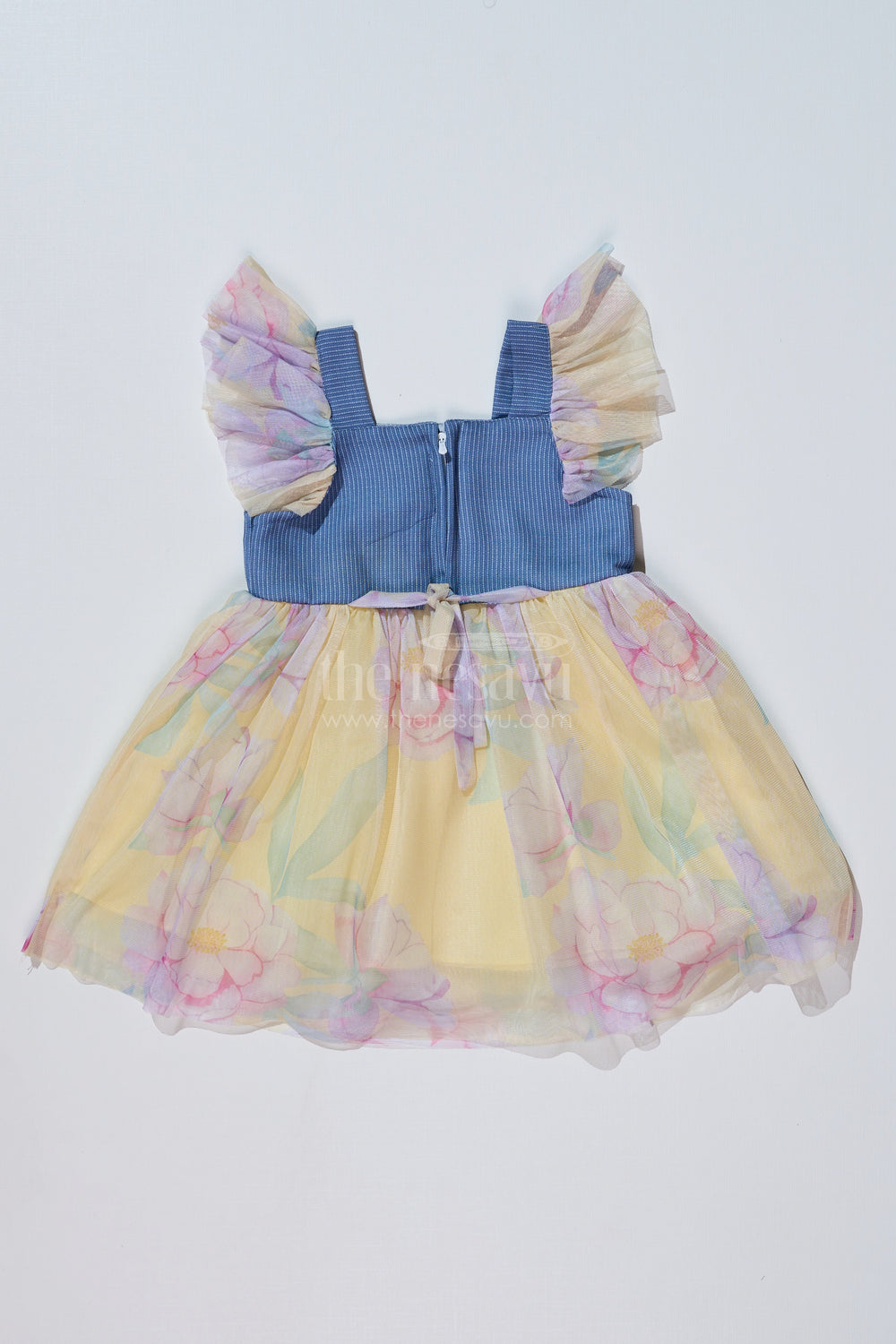 The Nesavu Baby Fancy Frock Baby Girls Super Soft Net Digital Printed Casual Frock with Ruffled Sleeves and Contrast Bodice Nesavu Nesavu Baby Girls Super Soft Net Digital Printed Casual Frock Ruffled Sleeves