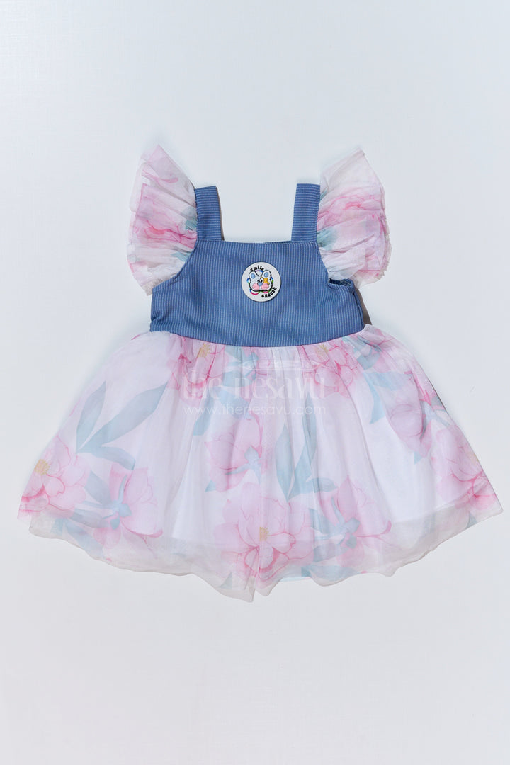 The Nesavu Baby Fancy Frock Baby Girls Super Soft Net Digital Printed Half Frock Dress with Ruffled Sleeves and Contrast Bodice Nesavu 14 (6M) / White BFJ716B-14 Baby Girls Super Soft Net Digital Printed Half Frock Dress Ruffles Contrast Bodice | The Nesavu