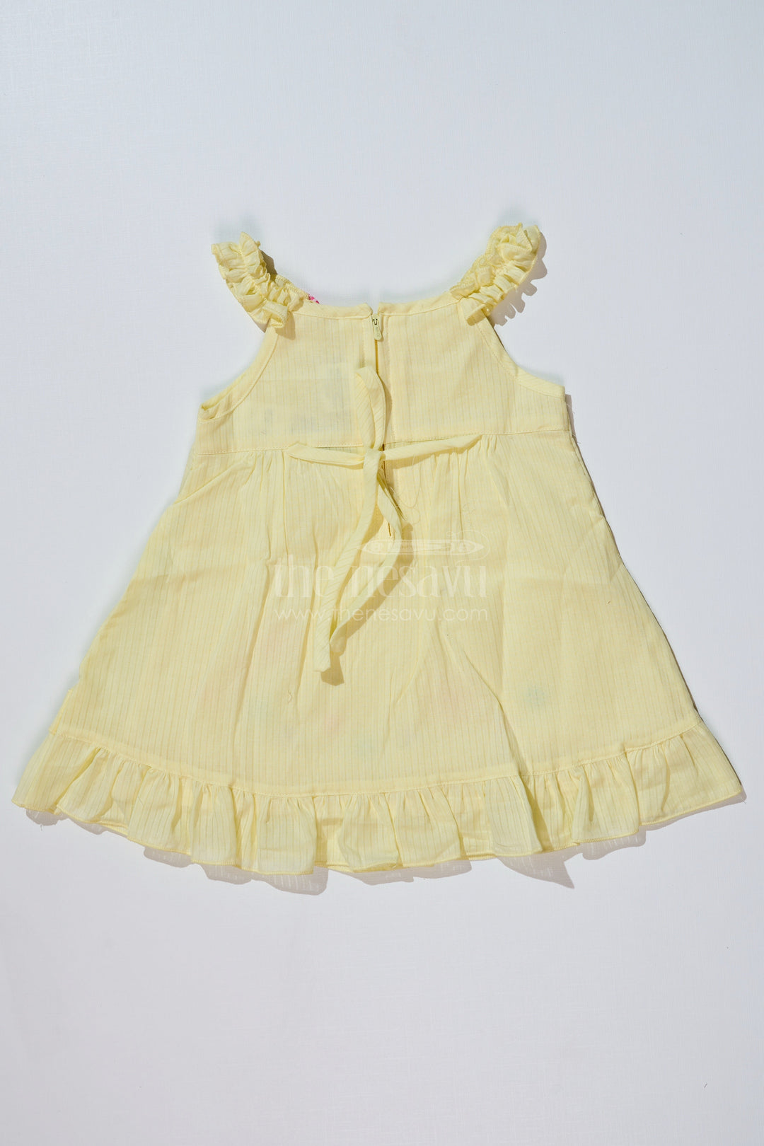 The Nesavu Baby Cotton Frocks Baby Girls Yellow Cotton Frock with Floral Embroidery and Ruffled Straps for Everyday Wear Nesavu Baby Girls Yellow Cotton Frock Floral Embroidery Ruffled Straps | The Nesavu