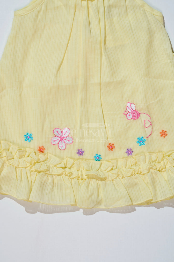 The Nesavu Baby Cotton Frocks Baby Girls Yellow Cotton Frock with Floral Embroidery and Ruffled Straps for Everyday Wear Nesavu Baby Girls Yellow Cotton Frock Floral Embroidery Ruffled Straps | The Nesavu