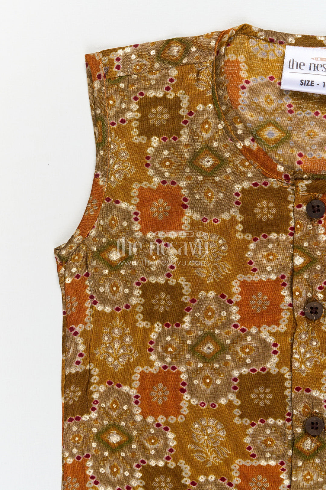 The Nesavu Baby Jablas Baby Jabla for Relaxed Home Wear and All-day Comfort Nesavu 10 (NB) / Yellow / Viscose Silk IF039B-10 Nesavu sleeveless baby jabla in modal silk with ethnic block print – ideal for home and summer wear