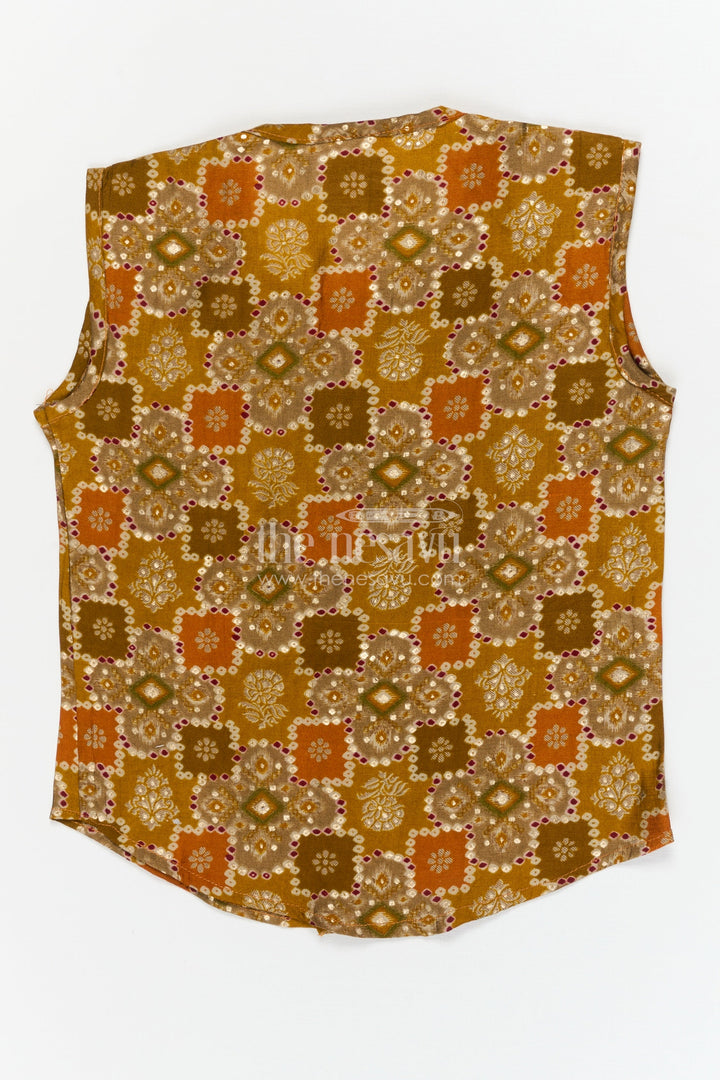 The Nesavu Baby Jablas Baby Jabla for Relaxed Home Wear and All-day Comfort Nesavu 10 (NB) / Yellow / Viscose Silk IF039B-10 Nesavu sleeveless baby jabla in modal silk with ethnic block print – ideal for home and summer wear
