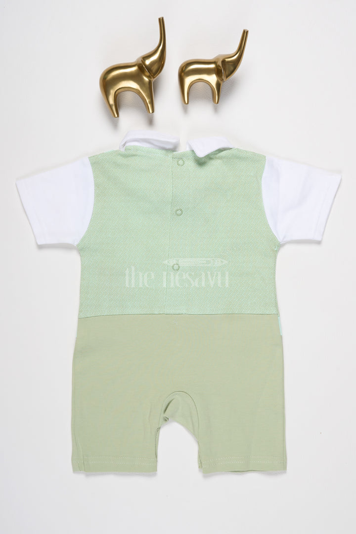 The Nesavu Baby Rompers/Onesies Baby Olive Green Romper with Panda Applique and Bow Tie for Casual Outings Nesavu Nesavu Baby Olive Green Baby Romper Panda Applique Bow Tie Playdates Family Outings