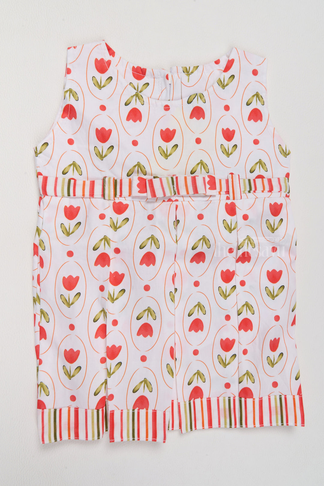 The Nesavu Baby Cotton Frocks Baby One Piece Cotton Frock with Adorable Tulip Print and Pleated Design Nesavu One Piece Cotton Frock Infants Red Tulip Print Pleated Details | The Nesavu