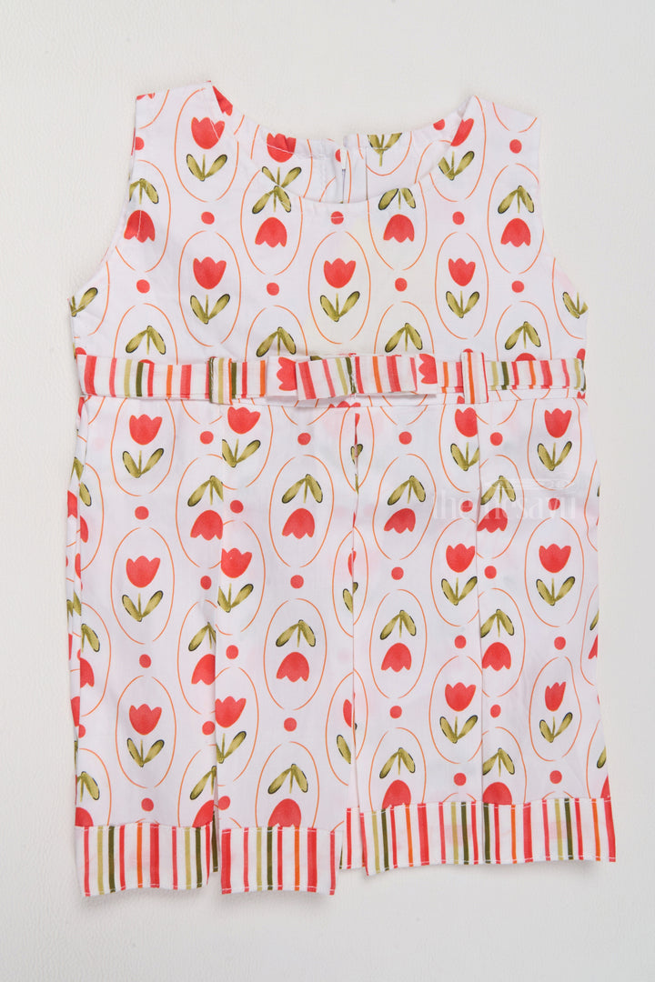 The Nesavu Baby Cotton Frocks Baby One Piece Cotton Frock with Adorable Tulip Print and Pleated Design Nesavu One Piece Cotton Frock Infants Red Tulip Print Pleated Details | The Nesavu