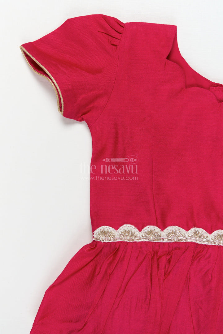 The Nesavu Pattu Pavadai Baby Pattu Pavadai for Birthday Parties and Photo Sessions Nesavu Nesavu baby girl pattu pavadai with floral skirt for birthdays and festive photoshoots