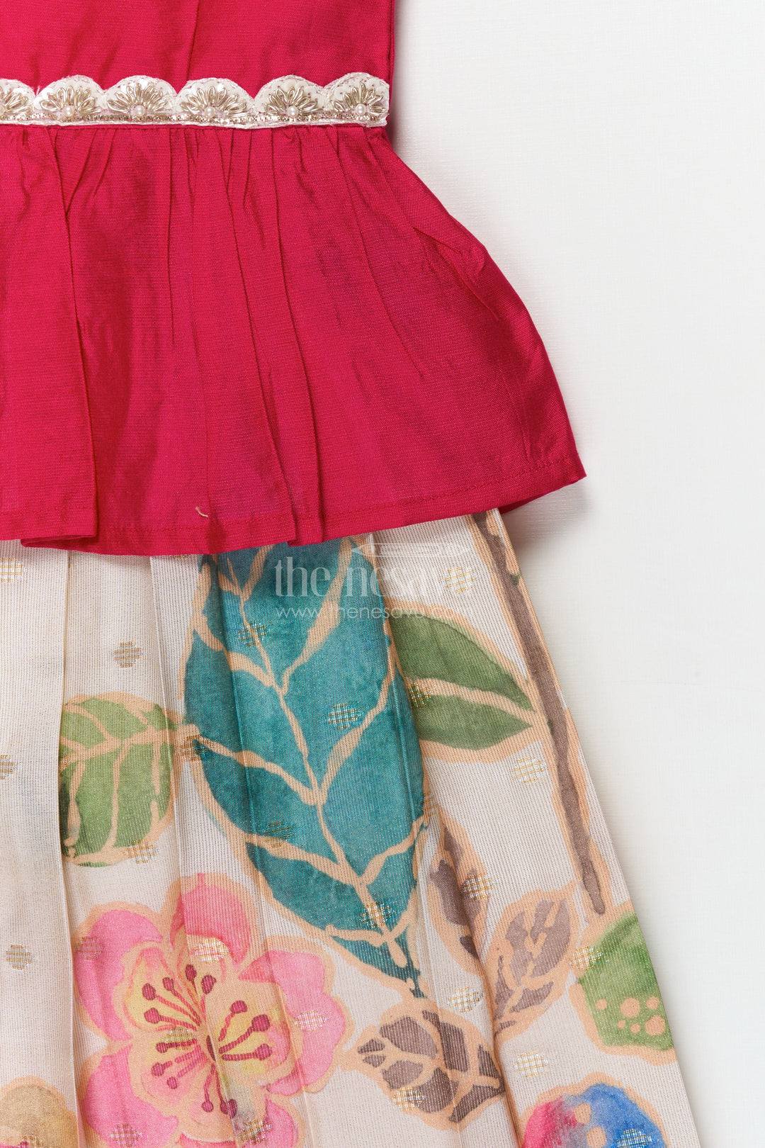 The Nesavu Pattu Pavadai Baby Pattu Pavadai for Birthday Parties and Photo Sessions Nesavu Nesavu baby girl pattu pavadai with floral skirt for birthdays and festive photoshoots