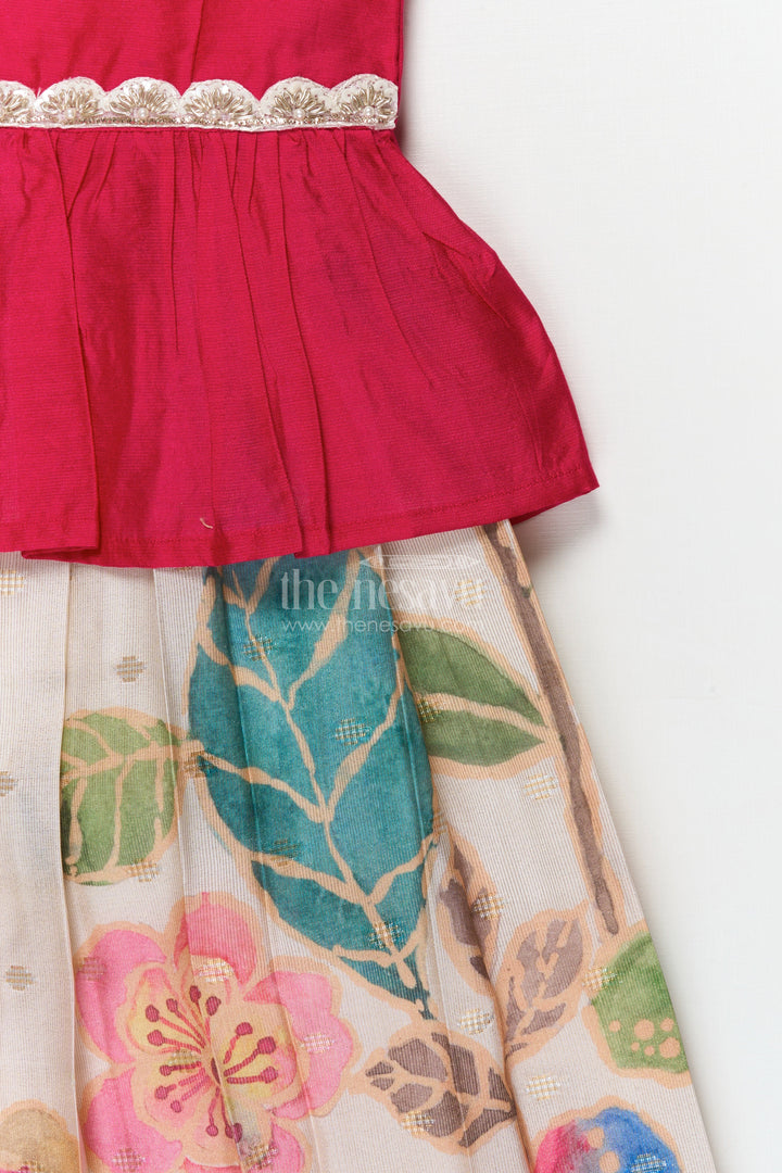 The Nesavu Pattu Pavadai Baby Pattu Pavadai for Birthday Parties and Photo Sessions Nesavu Nesavu baby girl pattu pavadai with floral skirt for birthdays and festive photoshoots