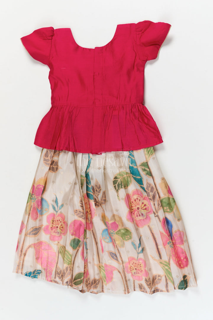 The Nesavu Pattu Pavadai Baby Pattu Pavadai for Birthday Parties and Photo Sessions Nesavu Nesavu baby girl pattu pavadai with floral skirt for birthdays and festive photoshoots