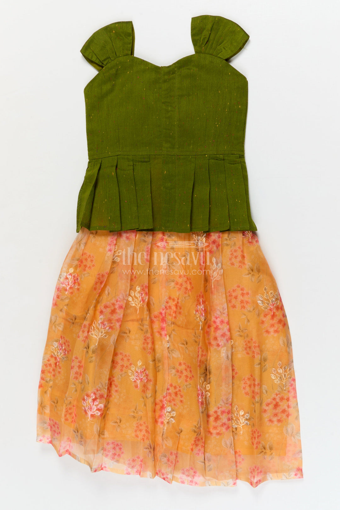 The Nesavu Pattu Pavadai Baby Pattu Pavadai with Floral Skirt for Birthdays and Outdoor Events Nesavu Nesavu floral pattu pavadai for baby girls with raw silk blouse – perfect for birthdays and summer events