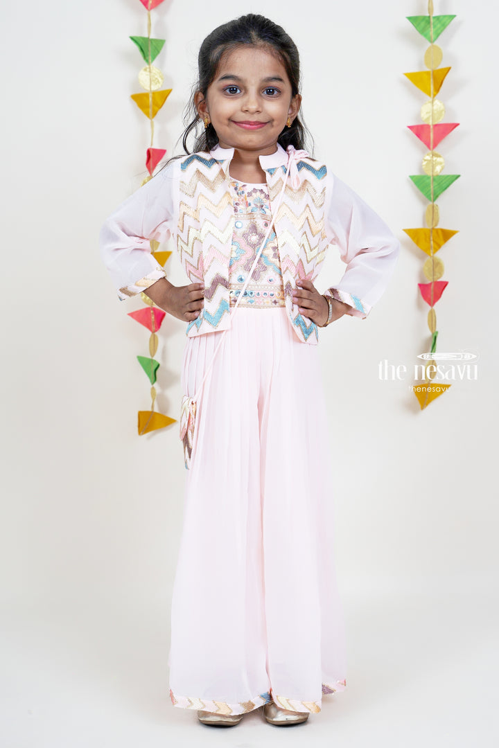 Baby Pink Sequenced Embroider Designer Festive Wear For Girls