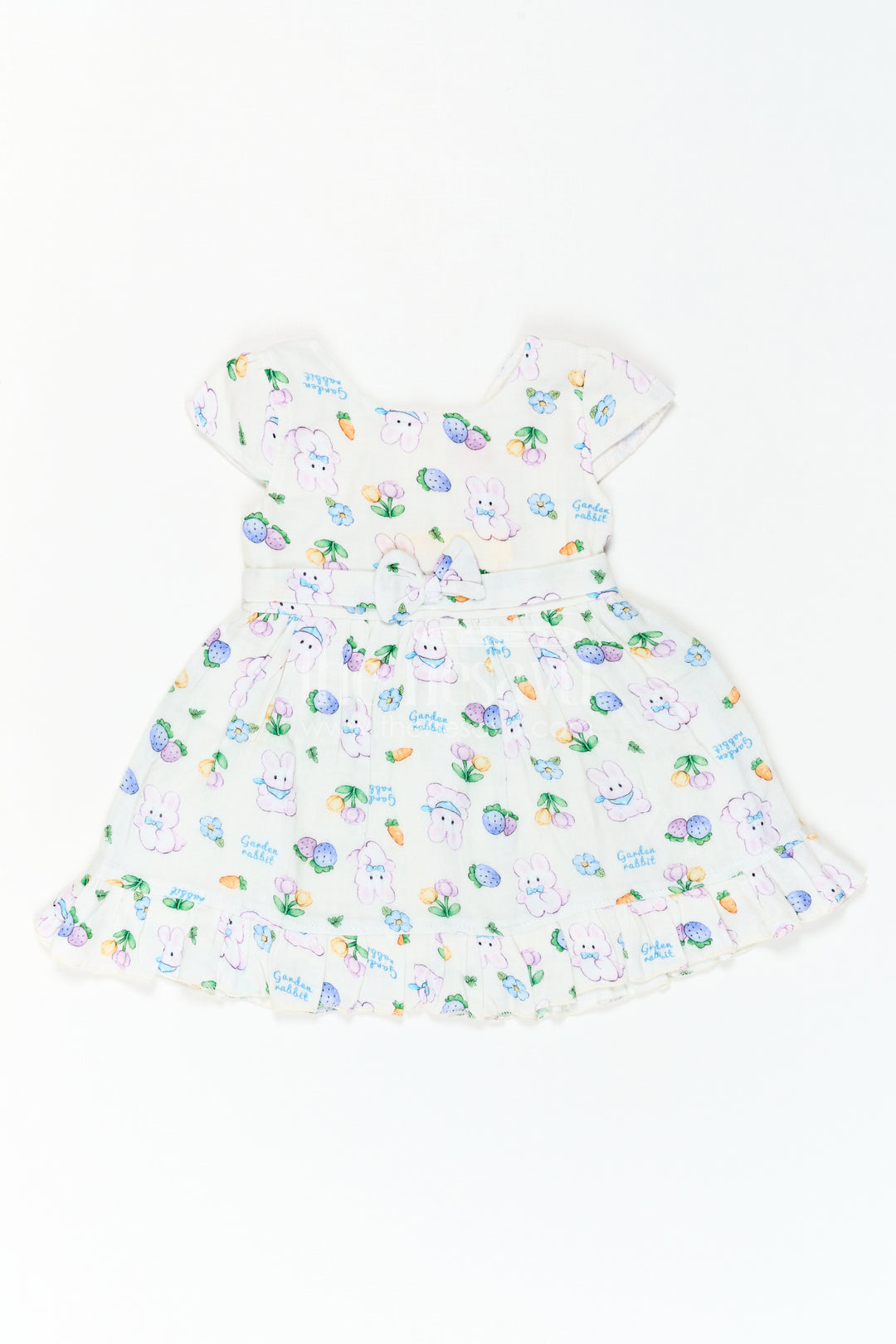 The Nesavu Baby Cotton Frocks Baby Printed Frock for Garden Playdates Nesavu 16 (1Y) / Blue / Muslin Cotton BFJ1017B-16 Nesavu Baby Printed Frock For Garden Playdates With Muslin Cotton Comfort And Bunny Print