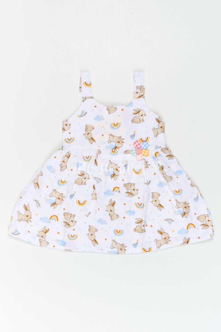 The Nesavu Baby Cotton Frocks Baby Printed Frock for Playful Day Photoshoots Nesavu 14 (6M) / White / Muslin Cotton BFJ1014B-14 Nesavu Baby Printed Frock For Playful Day Photoshoots With Muslin Cotton And Bunny Print