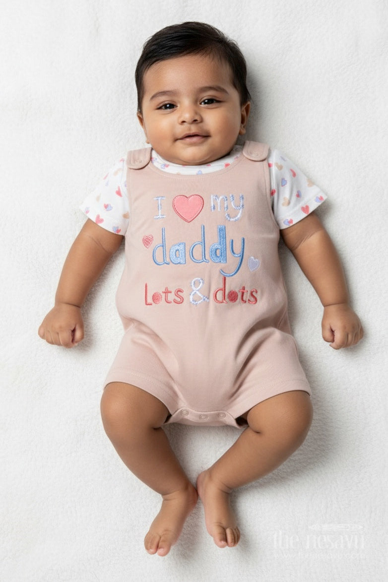The Nesavu Baby Casual Sets Baby Romper Set with Embroidered Message for Casual Everyday Cuteness Nesavu 10 (NB) / Brown BCS482A-10 Nesavu baby romper embroidered daddy quote  cute comfy outfit everyday bonding moments