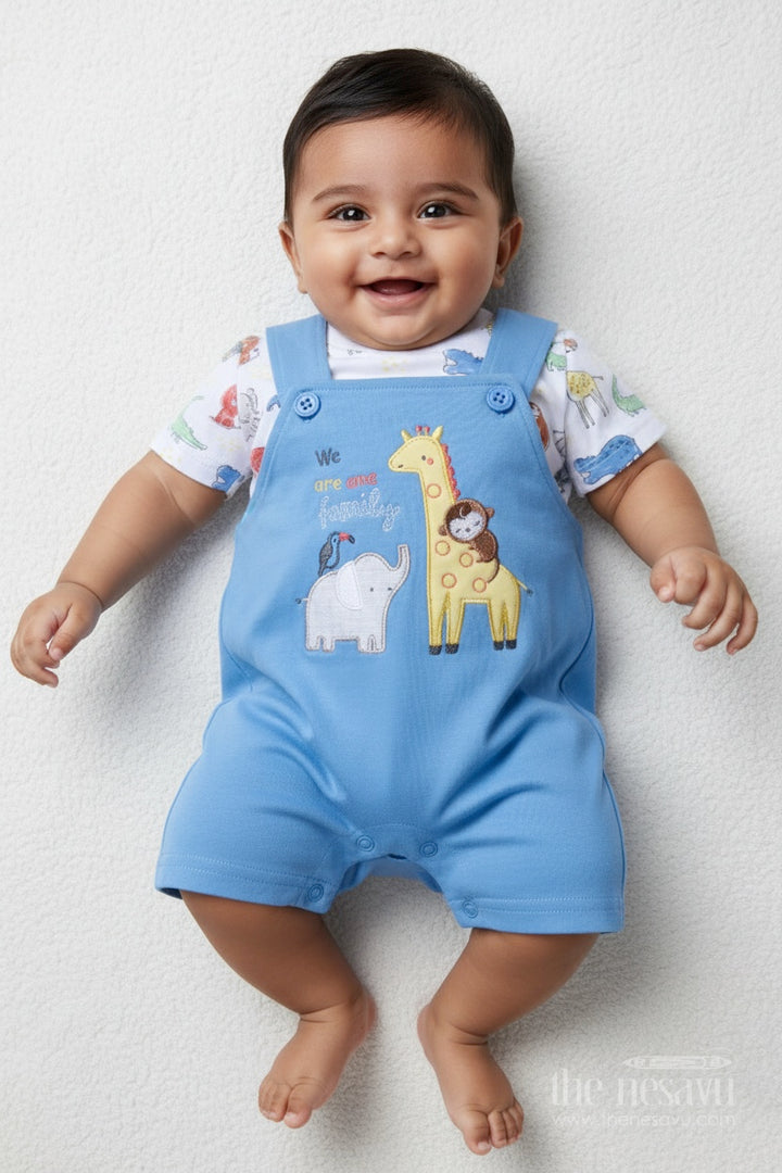 The Nesavu Baby Casual Sets Baby Romper with Animal Patch Embellishment for Fun Everyday Wear Nesavu 10 (NB) / Blue BCS484A-10 Nesavu baby cotton romper animal patches print  perfect casual comfort everyday fun
