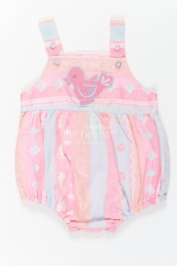 The Nesavu Baby Rompers/Onesies Baby Summer Rompers in Cotton Blend with Bird Appliqué and Soft Pastel Colors Nesavu 14 (6M) / Pink IF024B-14 Baby Summer Rompers Cotton Blend Bird Appliqu Adjustable Straps | The Nesavu