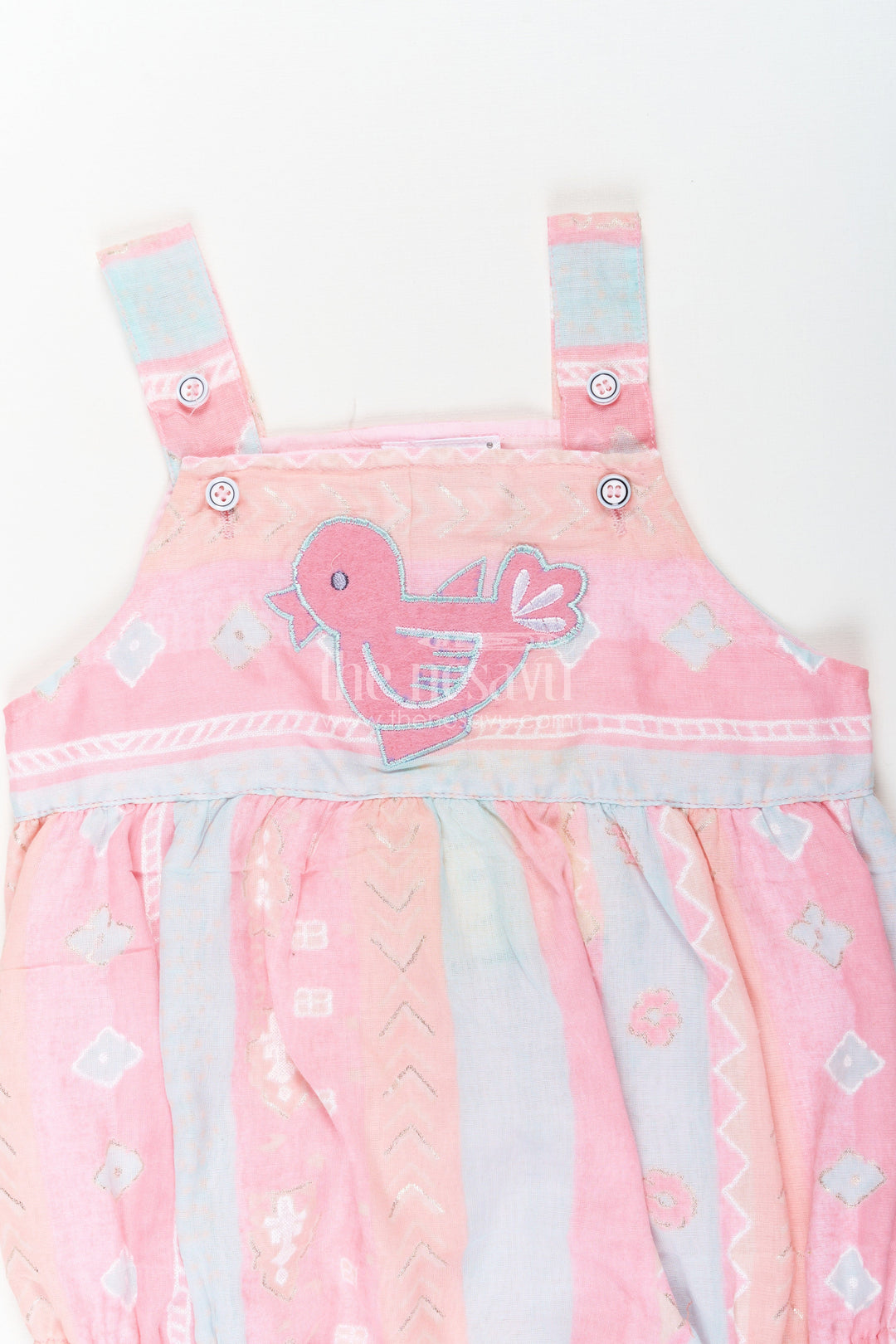 The Nesavu Baby Rompers/Onesies Baby Summer Rompers in Cotton Blend with Bird Appliqué and Soft Pastel Colors Nesavu Baby Summer Rompers Cotton Blend Bird Appliqu Adjustable Straps | The Nesavu