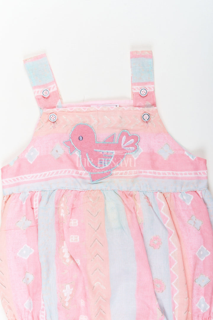 The Nesavu Baby Rompers/Onesies Baby Summer Rompers in Cotton Blend with Bird Appliqué and Soft Pastel Colors Nesavu Baby Summer Rompers Cotton Blend Bird Appliqu Adjustable Straps | The Nesavu