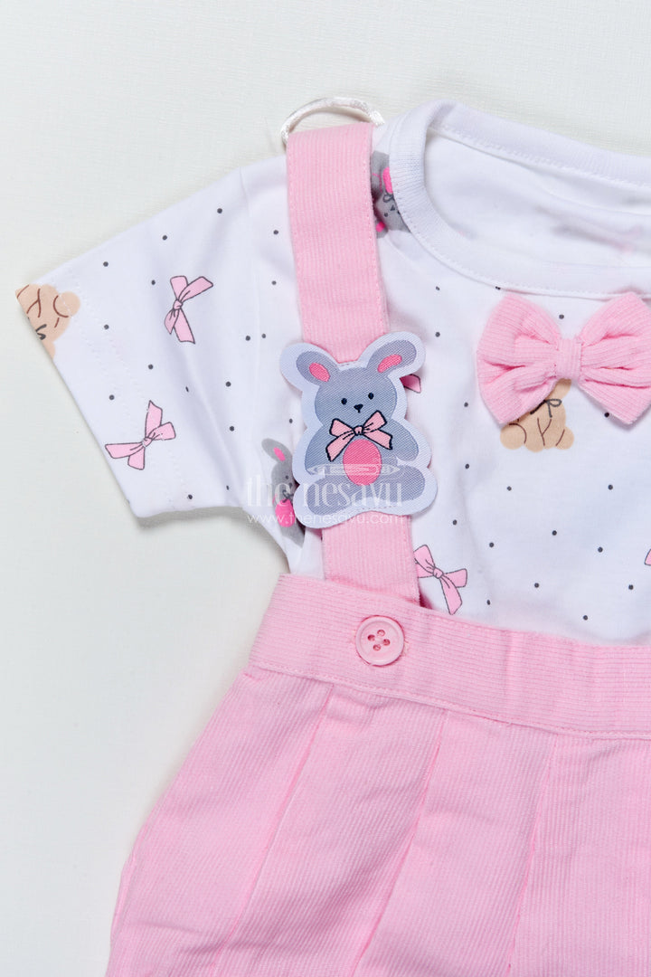 The Nesavu Baby Casual Sets Baby Unisex Casual Romper Set with Bear Motifs for Comfy Playtime Nesavu Nesavu baby romper set bear appliqus bow  comfy outfit casual wear playtime