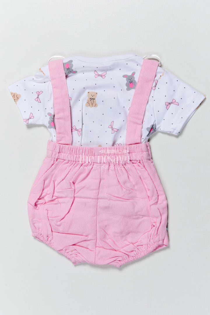 The Nesavu Baby Casual Sets Baby Unisex Casual Romper Set with Bear Motifs for Comfy Playtime Nesavu Nesavu baby romper set bear appliqus bow  comfy outfit casual wear playtime