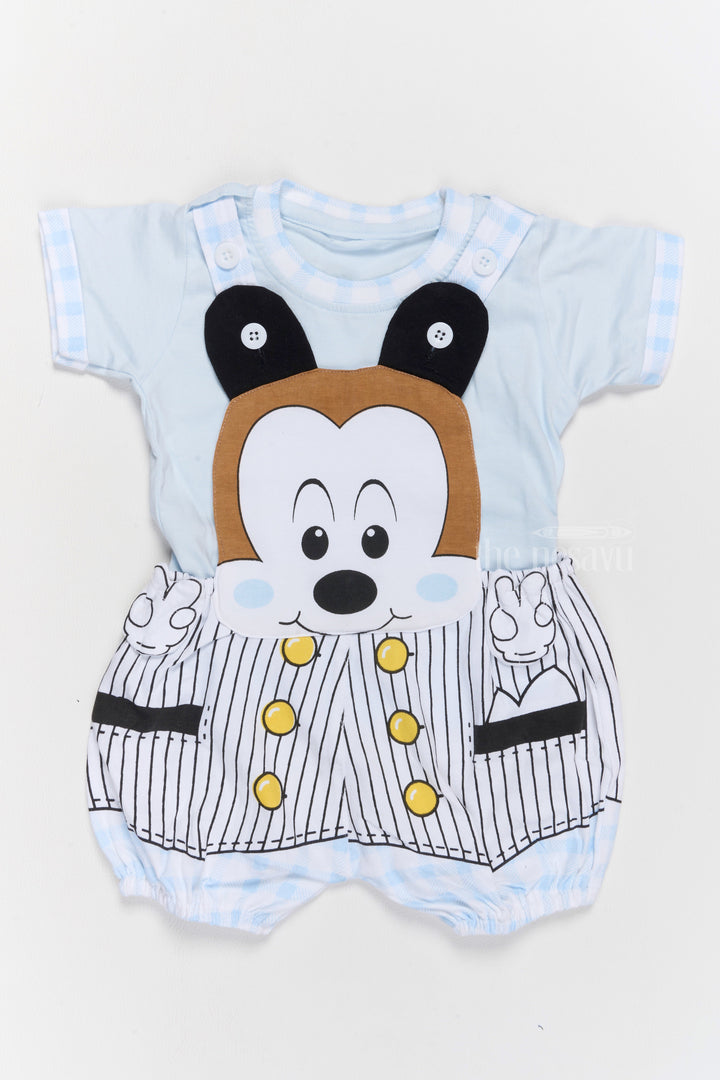 The Nesavu Baby Casual Sets Baby Winter Clothes Blue Cotton Romper with Striped Suspenders and Cartoon Design Nesavu 14 (6M) / Blue BCS179A-14 Baby Winter Clothes Blue Cotton Romper Striped Suspenders Cartoon Print | The Nesavu