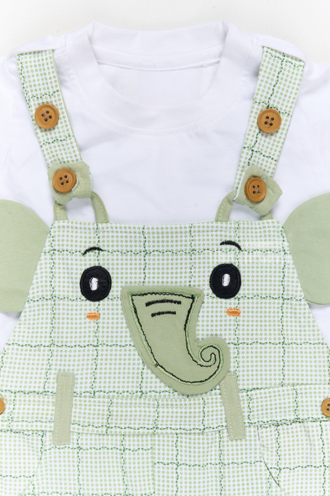 The Nesavu Baby Casual Sets Babydoll Casual Dress Green Checked Elephant Applique Cotton Dungaree Set Nesavu Babydoll Casual Dress Green Checked Dungaree Set Elephant Applique | The Nesavu
