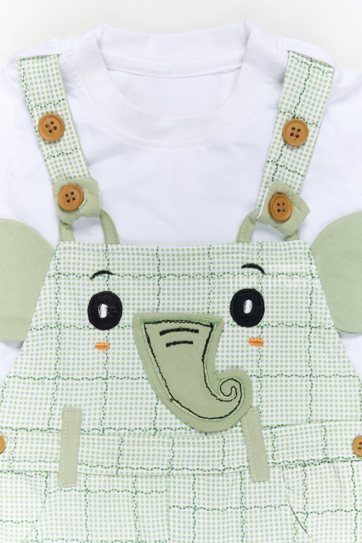 The Nesavu Baby Casual Sets Babydoll Casual Dress Green Checked Elephant Applique Cotton Dungaree Set Nesavu Babydoll Casual Dress Green Checked Dungaree Set Elephant Applique | The Nesavu