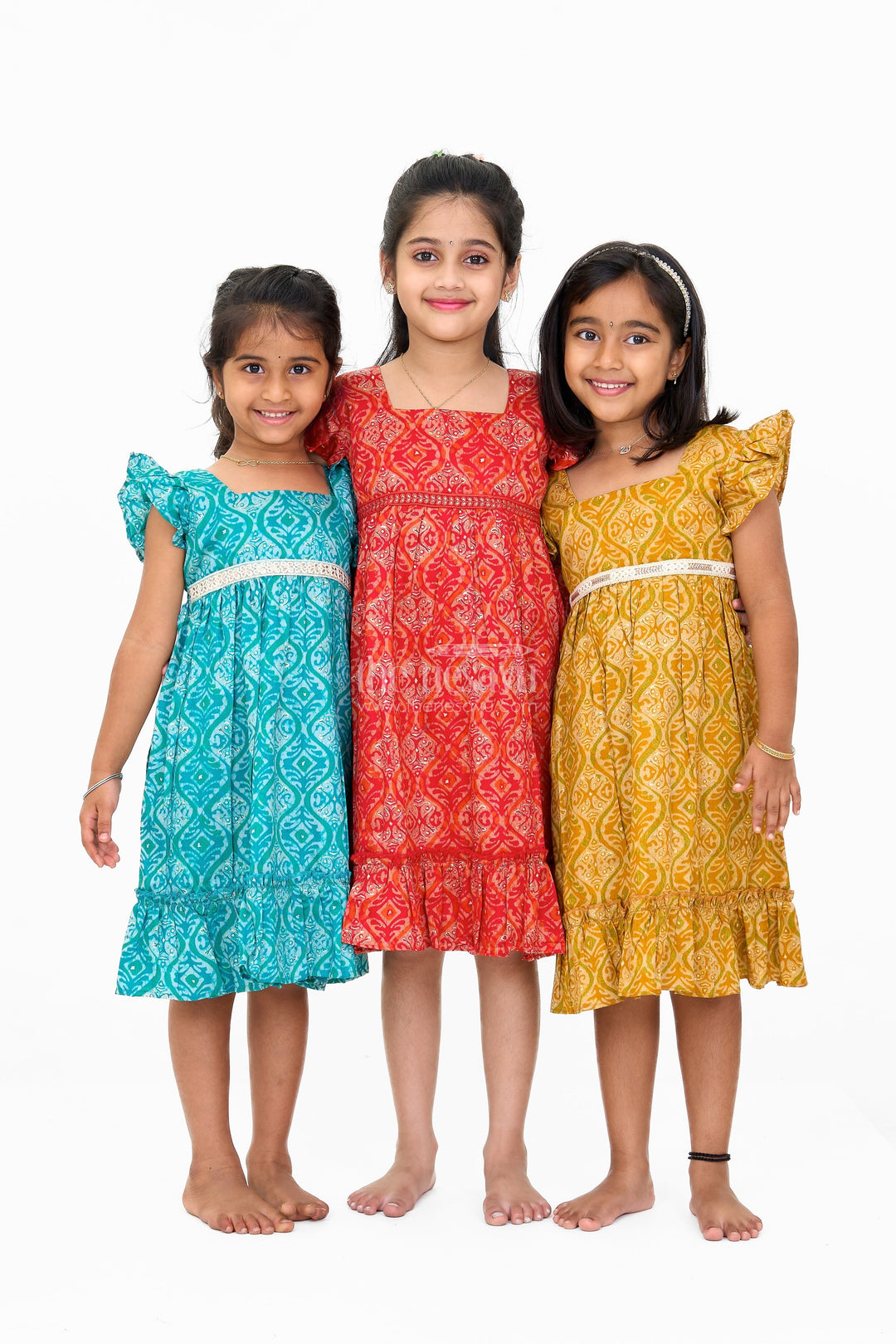 The Nesavu Girls Cotton Frock Babyhug Cotton Frock in Red with Intricate Patterns and Ruffled Hem Nesavu Babyhug Cotton Frock Red Ruffled Hem Elegant Patterns | The Nesavu